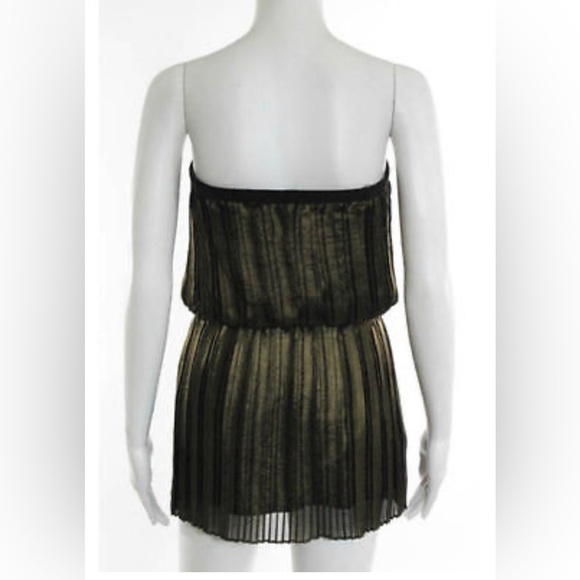 BCBG MAX AZRIA “RIVE” GOLD METALLIC BLACK MINI PLEATED DRESS. Size Small - Picture 10 of 10